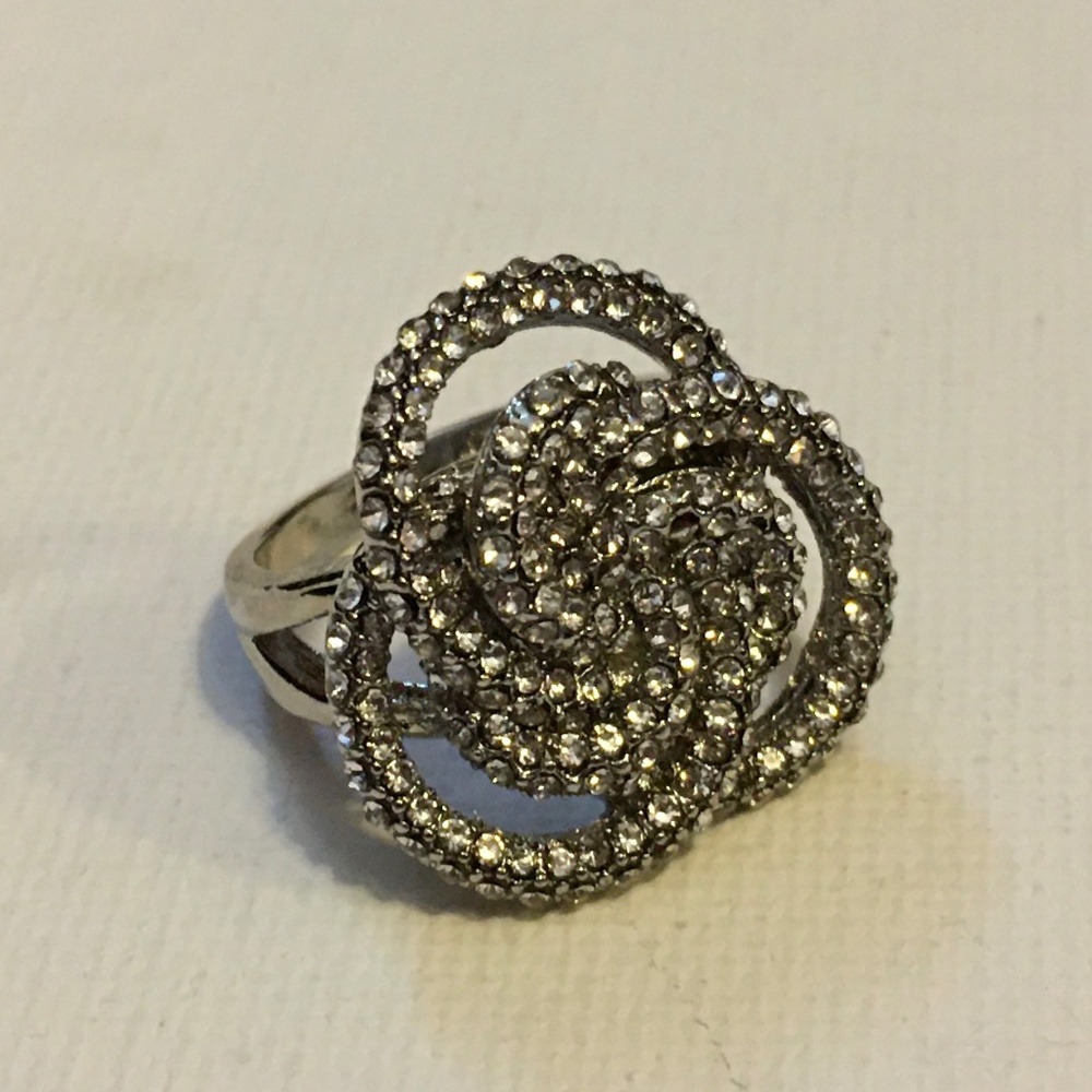 Silver Ring Diamond Sparkle, Swirly Design, 925 Sterling, Size 5, New!
